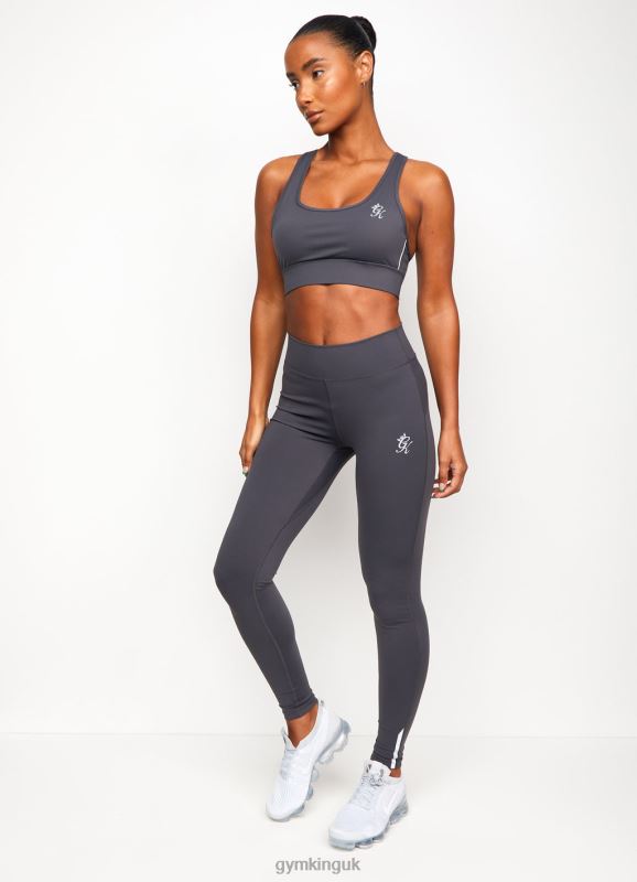 Gym King Piped Sports Bra Dark Grey/Silver Women Clothing J2PFB583