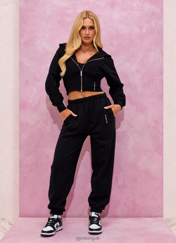 Gym King Malibu Corset Detail FZ Hood Black Women Clothing J2PFB611