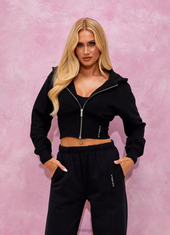 Gym King Malibu Corset Detail FZ Hood Black Women Clothing J2PFB611