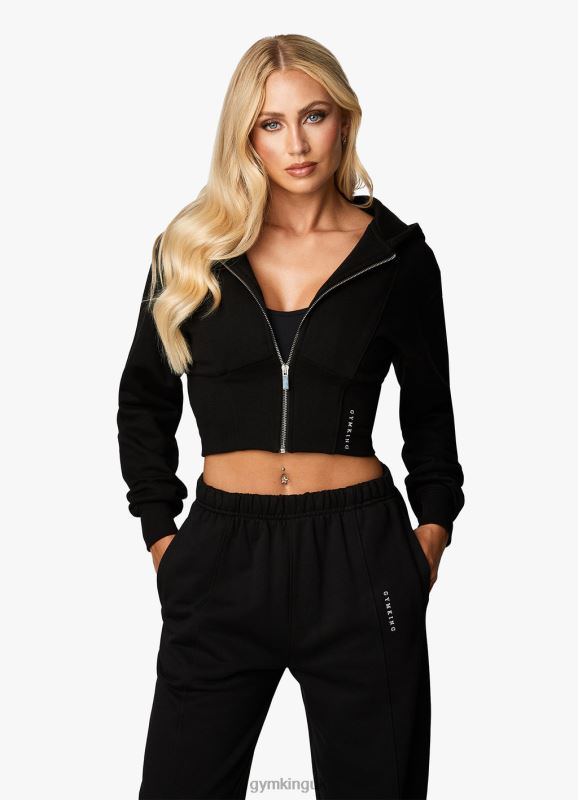 Gym King Malibu Corset Detail FZ Hood Black Women Clothing J2PFB611