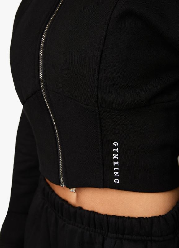 Gym King Malibu Corset Detail FZ Hood Black Women Clothing J2PFB611