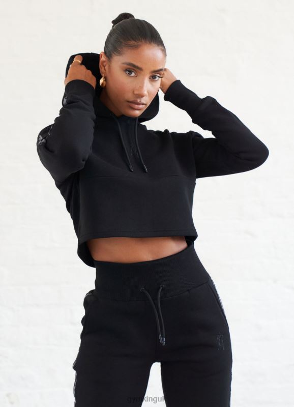 Gym King Results Tape Sky Crop Hood Black Women Clothing J2PFB624