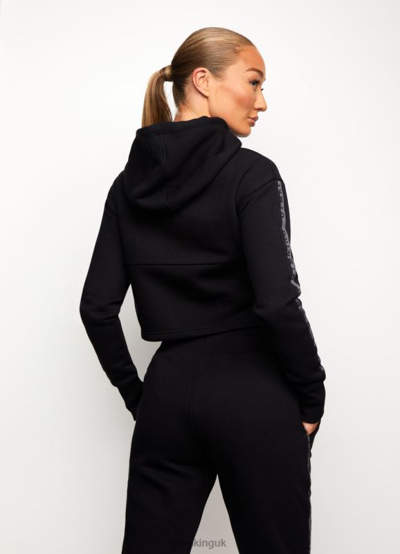 Gym King Results Tape Sky Crop Hood Black Women Clothing J2PFB624