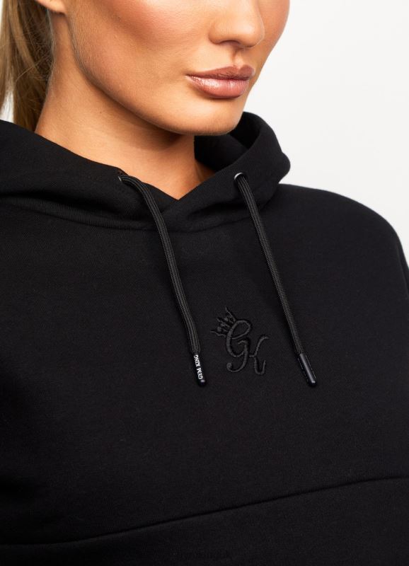 Gym King Results Tape Sky Crop Hood Black Women Clothing J2PFB624