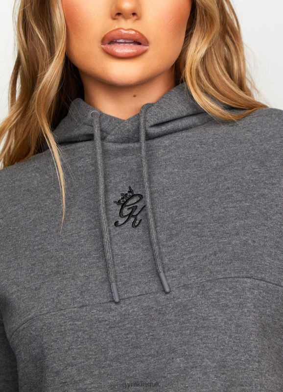 Gym King Results Tape Sky Crop Hood Mid Grey Marl Women Clothing J2PFB626