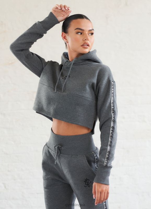 Gym King Results Tape Sky Crop Hood Mid Grey Marl Women Clothing J2PFB626