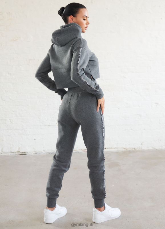 Gym King Results Tape Sky Crop Hood Mid Grey Marl Women Clothing J2PFB626