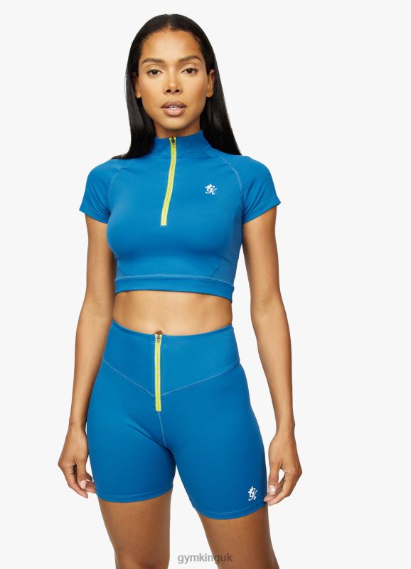 Gym KingStamina 1/4 Zip Crop Tee Blue Sapphire/Lime Women Clothing J2PFB458