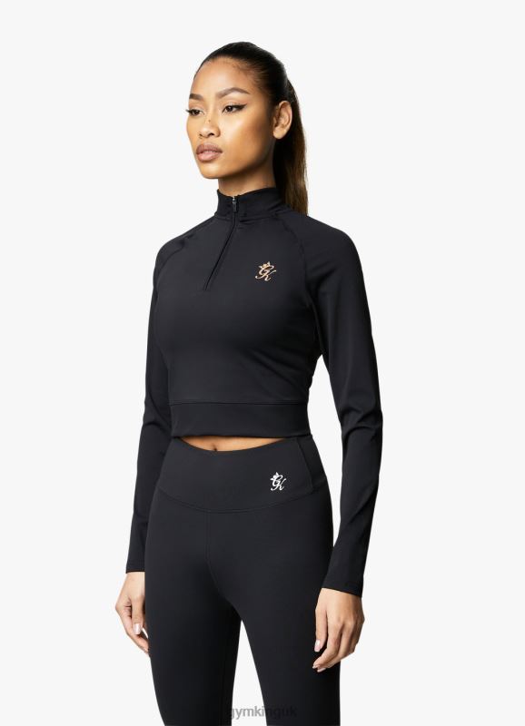 Gym King 1/4 Zip Funnel Black/Rose Gold Women Clothing J2PFB472