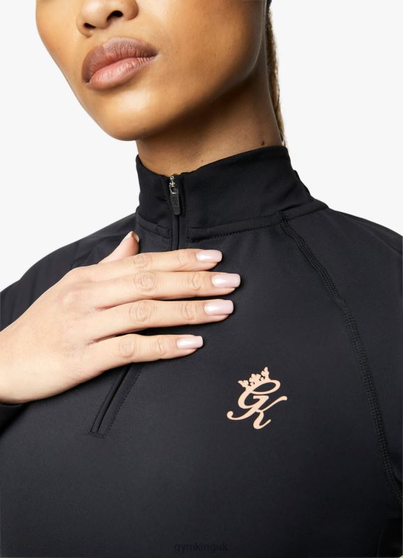 Gym King 1/4 Zip Funnel Black/Rose Gold Women Clothing J2PFB472