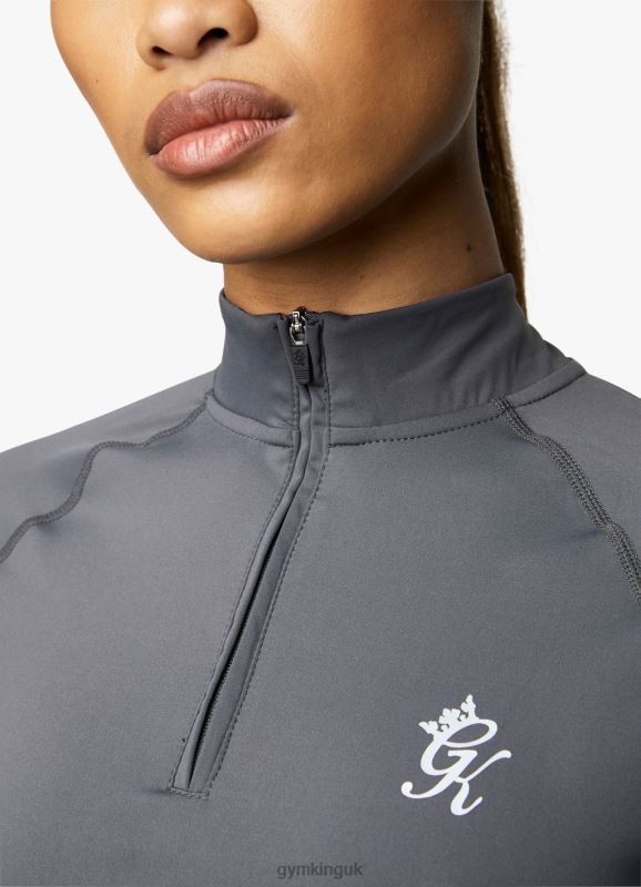 Gym King 1/4 Zip Funnel Dark Grey/Silver Women Clothing J2PFB473