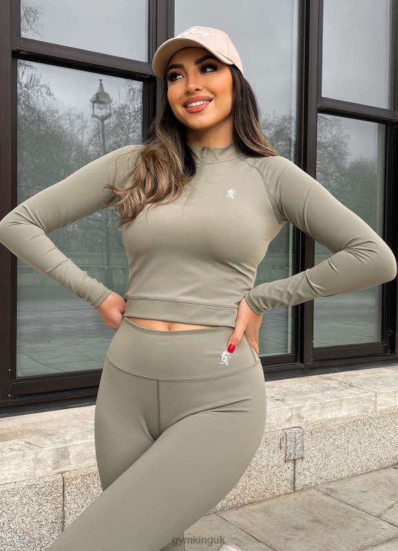 Gym King 365 Long Sleeve 1/4 Zip Pale Olive Women Clothing J2PFB480