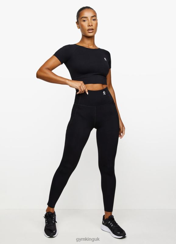 Gym King Dominate Cap Sleeve Crop Tee Black Women Clothing J2PFB461