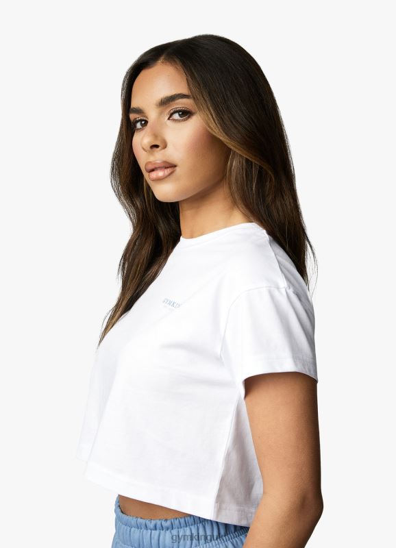 Gym King Established Cap Sleeve Tee White/Coastal Blue Women Clothing J2PFB412