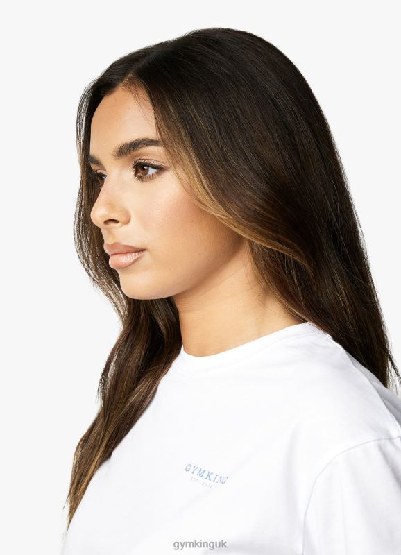 Gym King Established Cap Sleeve Tee White/Coastal Blue Women Clothing J2PFB412