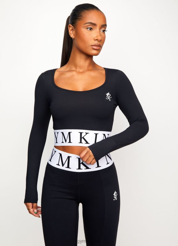 Gym King Focus LS Crop Black/White Women Clothing J2PFB494