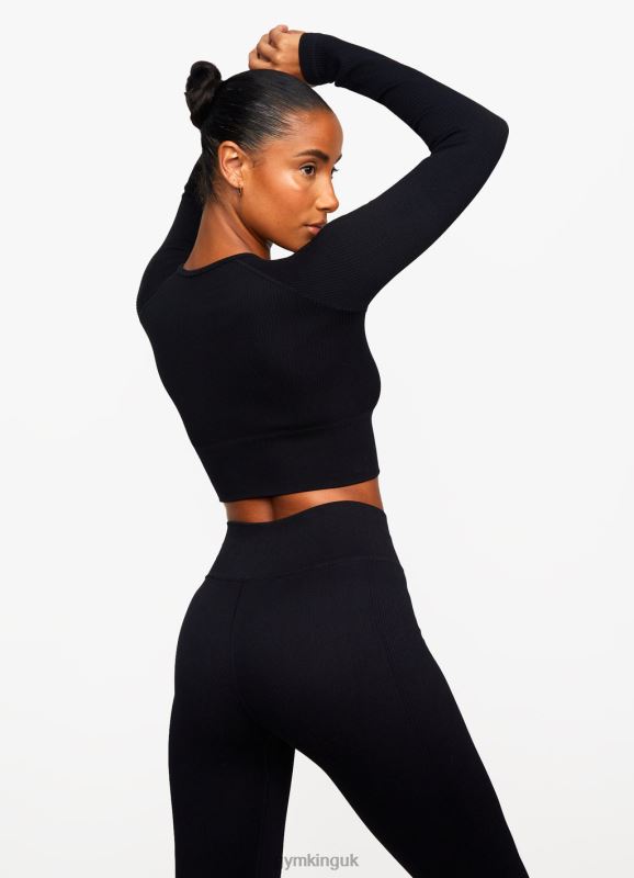 Gym King Formation Rib Long Sleeve Crop Tee Black Women Clothing J2PFB477