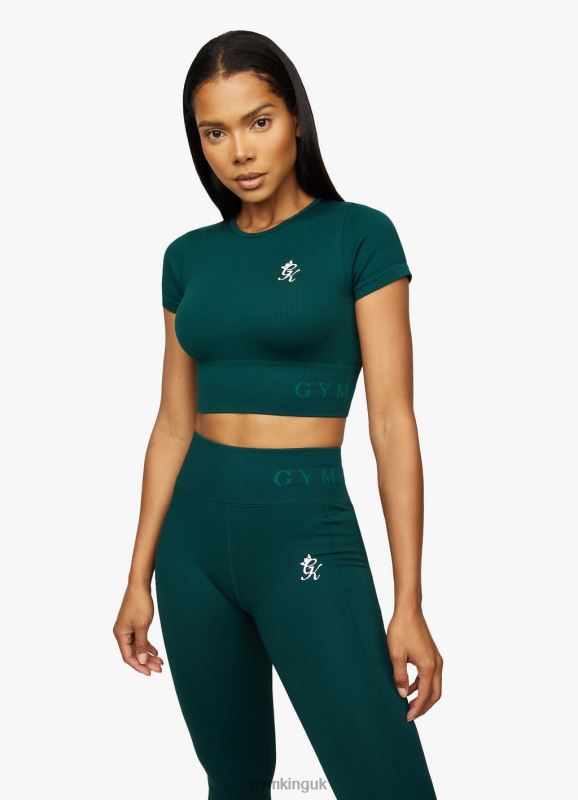 Gym King Formation Rib Short Sleeve Crop Pine Green Women Clothing J2PFB470