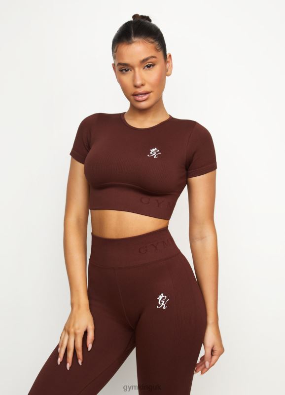 Gym King Formation Seamless Rib Short Sleeve Top Chocolate Women Clothing J2PFB485