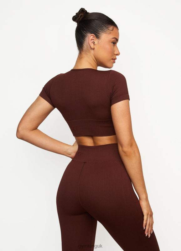 Gym King Formation Seamless Rib Short Sleeve Top Chocolate Women Clothing J2PFB485