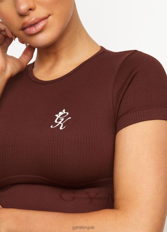 Gym King Formation Seamless Rib Short Sleeve Top Chocolate Women Clothing J2PFB485
