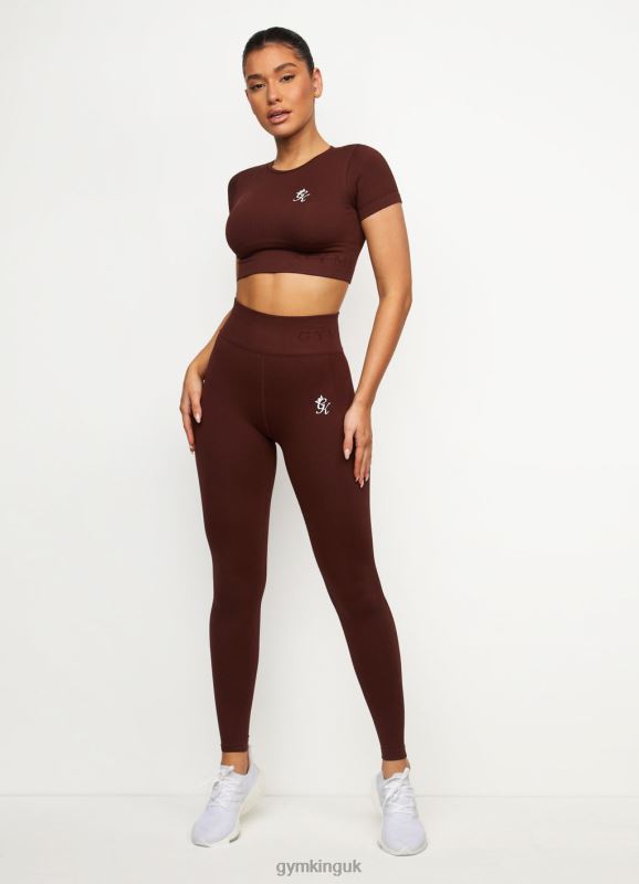 Gym King Formation Seamless Rib Short Sleeve Top Chocolate Women Clothing J2PFB485