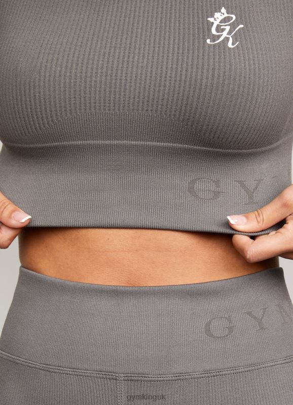 Gym King Formation Seamless Rib Short Sleeve Top Gunmetal Women Clothing J2PFB488