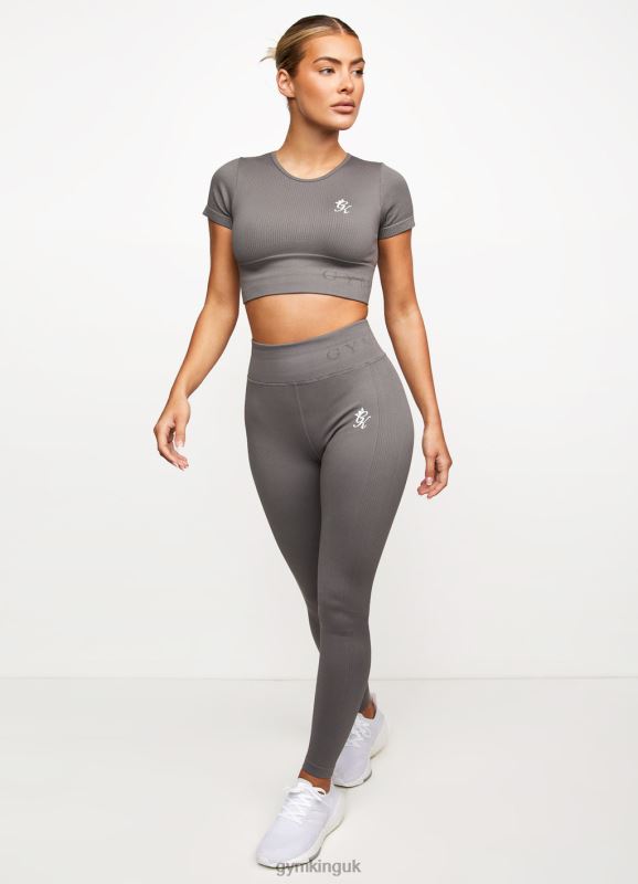 Gym King Formation Seamless Rib Short Sleeve Top Gunmetal Women Clothing J2PFB488