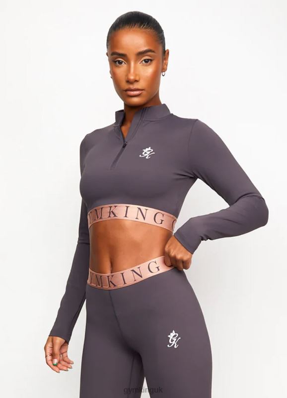 Gym King Impact 1/4 Zip Crop Soft Slate/Peach Women Clothing J2PFB476
