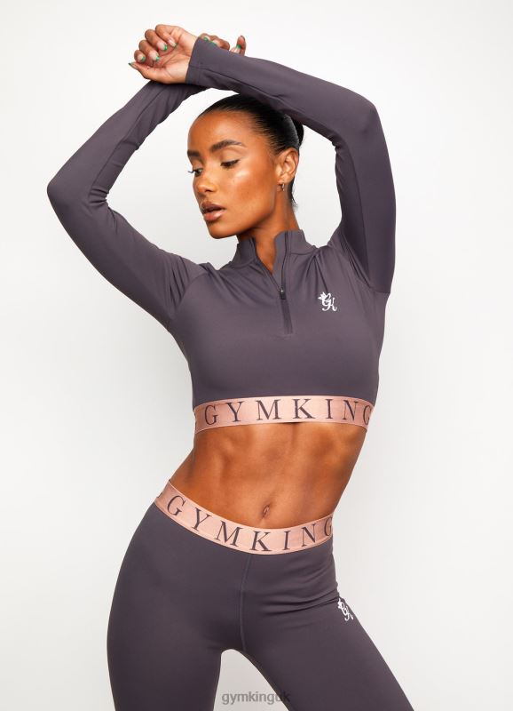 Gym King Impact 1/4 Zip Crop Soft Slate/Peach Women Clothing J2PFB476