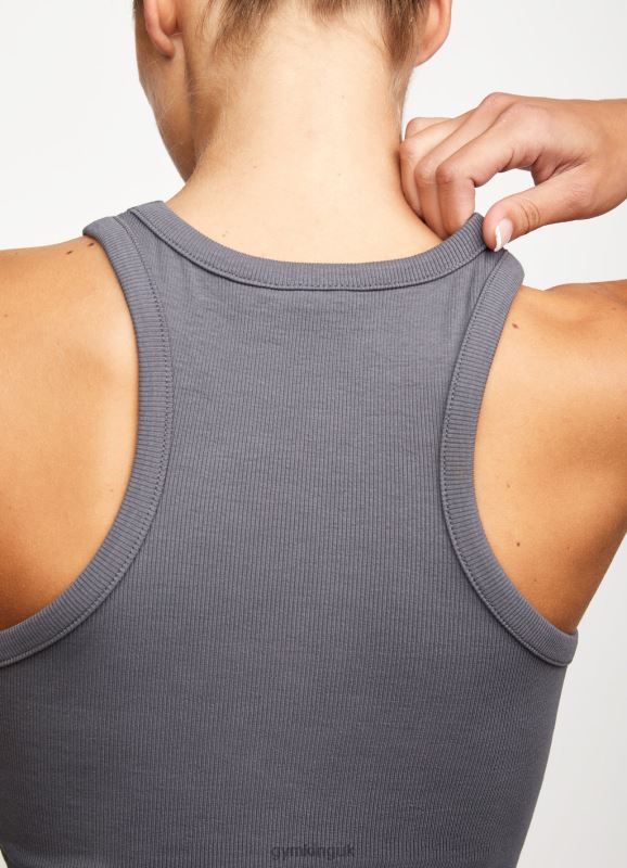 Gym King Release Rib Racer Tank Dark Grey Women Clothing J2PFB464