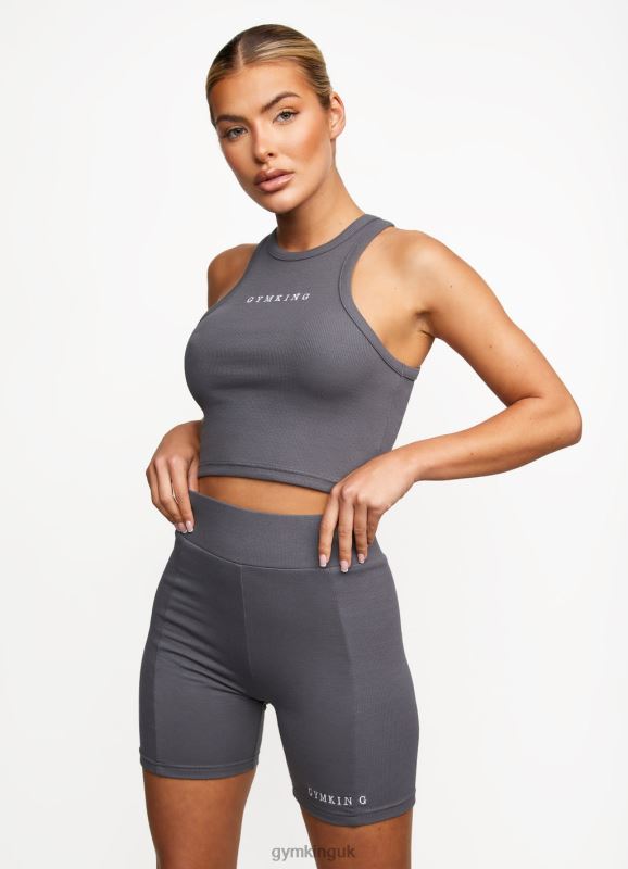 Gym King Release Rib Racer Tank Dark Grey Women Clothing J2PFB464
