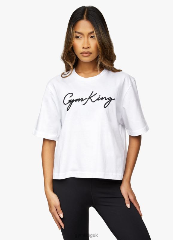 Gym King Script Tee White Women Clothing J2PFB435