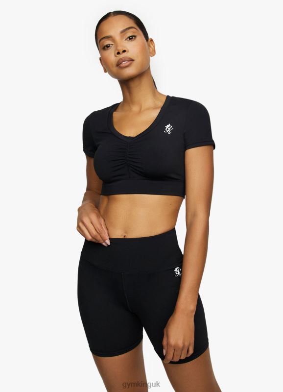 Gym King Scrunch Cap Sleeve Tee Black Women Clothing J2PFB450