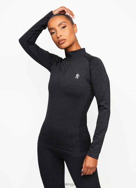Gym King Seamless Results 1/4 Zip Funnel Black Women Clothing J2PFB490