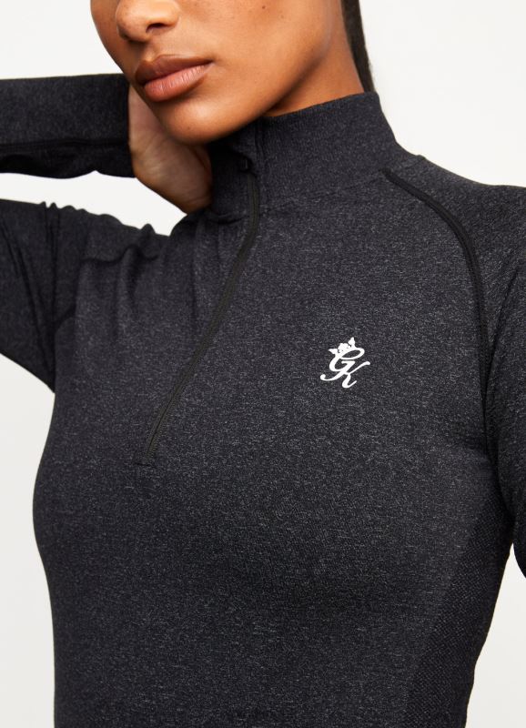 Gym King Seamless Results 1/4 Zip Funnel Black Women Clothing J2PFB490