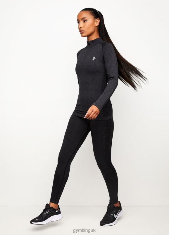 Gym King Seamless Results 1/4 Zip Funnel Black Women Clothing J2PFB490