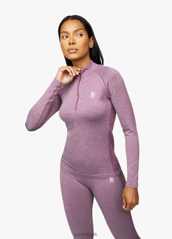 Gym King Seamless Results 1/4 Zip Funnel Plum Marl Women Clothing J2PFB462