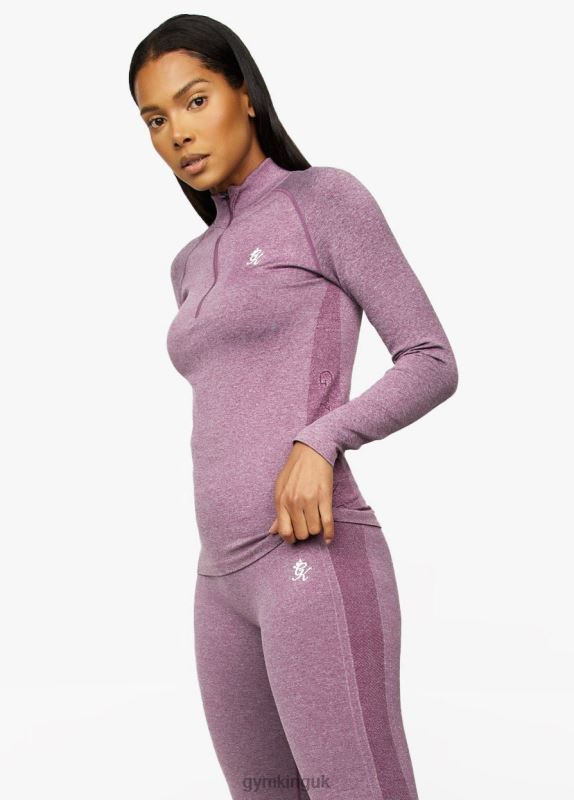 Gym King Seamless Results 1/4 Zip Funnel Plum Marl Women Clothing J2PFB462