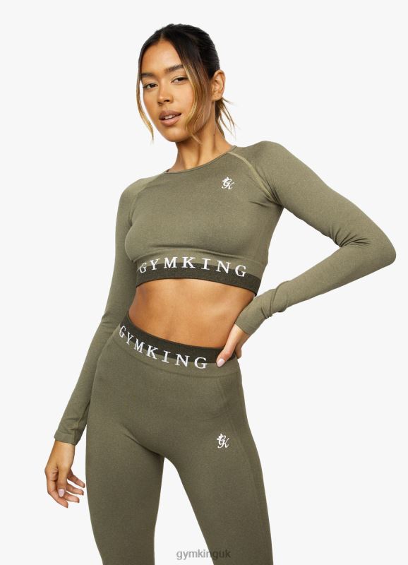 Gym King Seamless Results Long Sleeve Crop Khaki Women Clothing J2PFB479