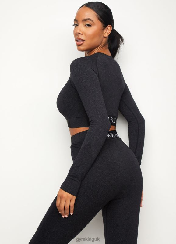 Gym King Seamless Results Long Sleeve Crop Tee Black Marl Women Clothing J2PFB474