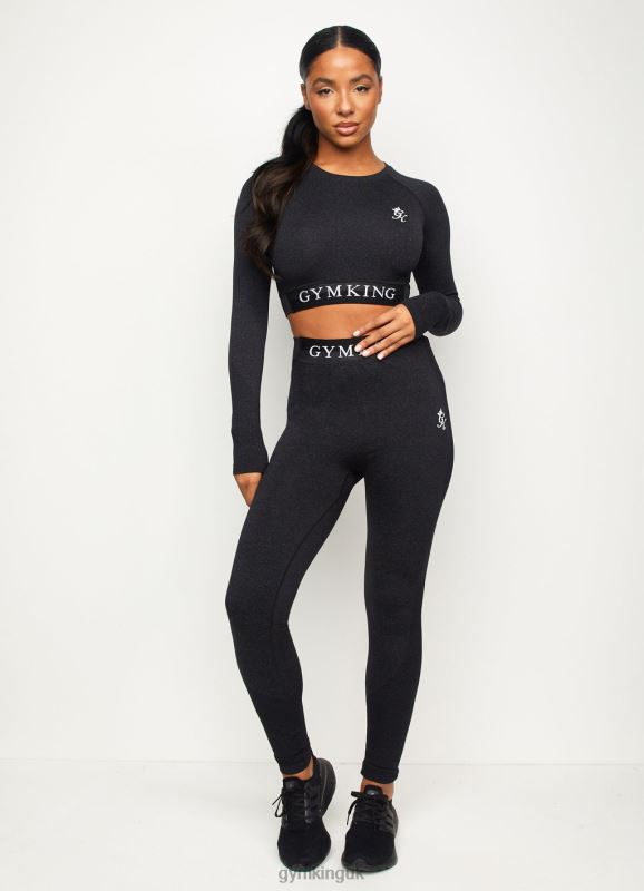 Gym King Seamless Results Long Sleeve Crop Tee Black Marl Women Clothing J2PFB474