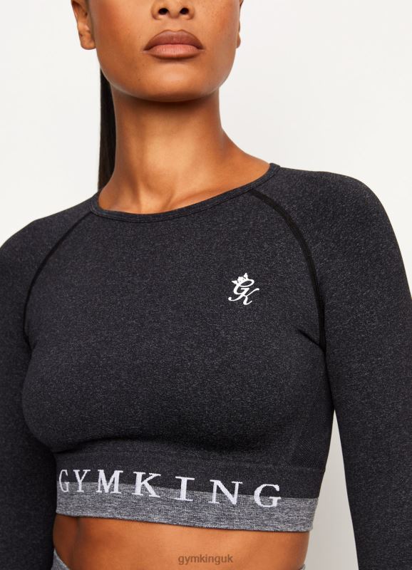 Gym King Seamless Results Long Sleeve Crop Tee Black Women Clothing J2PFB491
