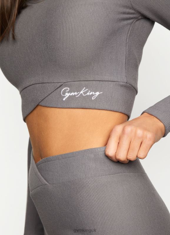 Gym King Transition Rib Long Sleeve Crop Gun Metal Women Clothing J2PFB467
