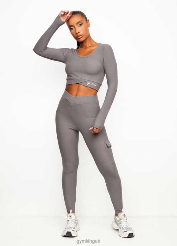 Gym King Transition Rib Long Sleeve Crop Gun Metal Women Clothing J2PFB467