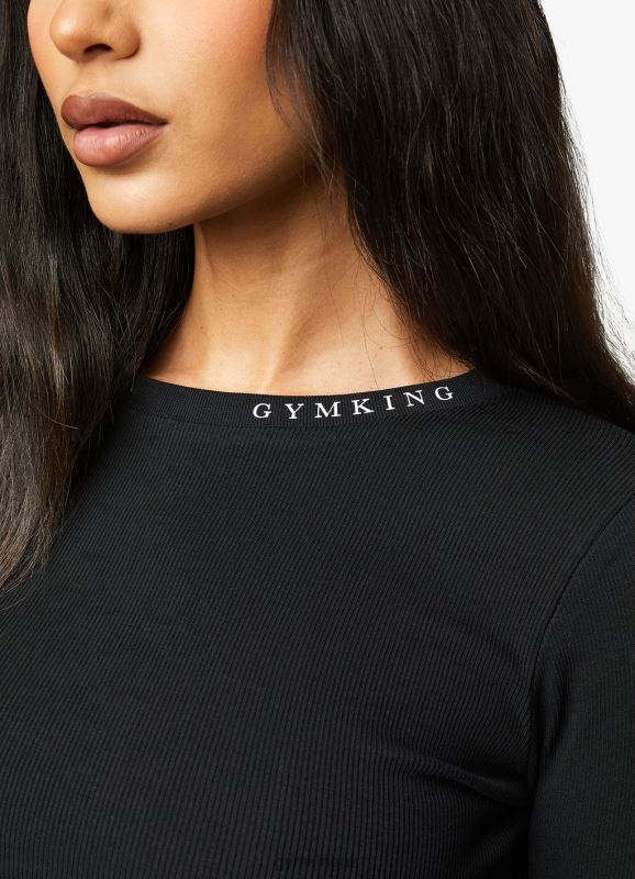 Gym King Utility Rib LS Crop Top Black Women Clothing J2PFB420